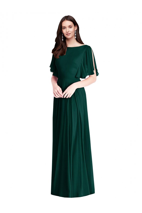 Affordable Soft Chiffon Ever Green A-Line Bateau Neck Long Maxi Evening Dress UK