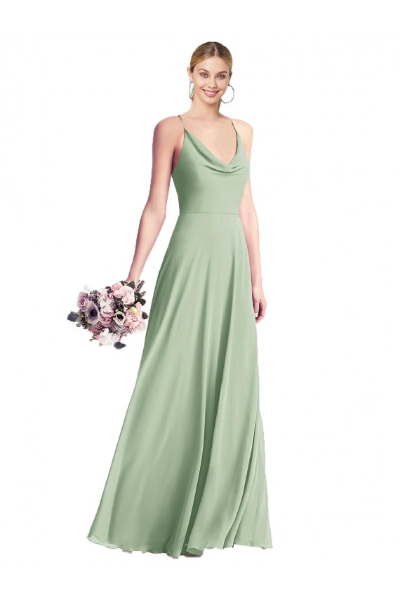 Affordable Chiffon Sage A-Line Spaghetti Straps Long Maxi Evening Dress UK