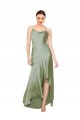 Affordable Silky Satin Smoke Green A-Line Cowl Neck Long Evening Dress UK