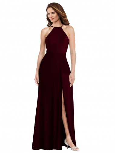 Affordable Soft Chiffon Burgundy Gold A-Line Spaghetti Straps Long Maxi Evening Dress UK