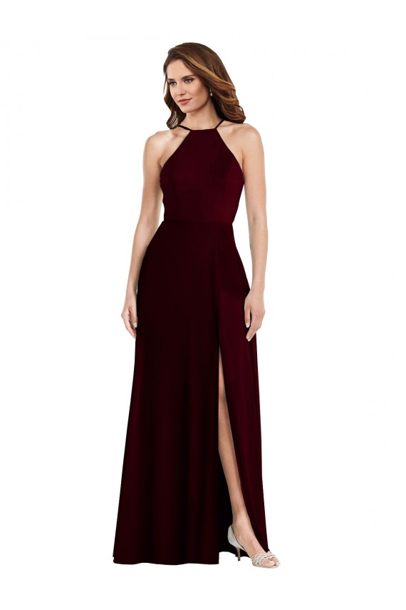 Affordable Soft Chiffon Burgundy Gold A-Line Spaghetti Straps Long Maxi Evening Dress UK
