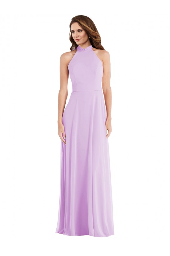 Affordable Soft Chiffon Lilac A-Line Halter Neck Long Maxi Evening Dress UK