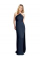 Affordable Stretch Satin Dark Navy A-Line Halter Neck Long Evening Dress UK