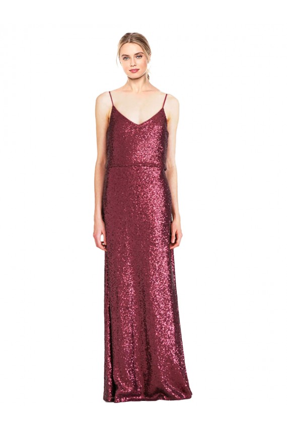 Affordable Sequin Burgundy A-Line Halter Neck Long Evening Dress UK