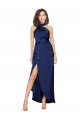 Affordable Silky Satin Sapphire A-Line Halter Neck Long Evening Dresses UK