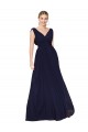 Affordable Soft Chiffon Dark Navy A-Line V-Neck Long Wedding Guest Dress UK