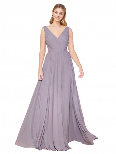 Affordable Soft Chiffon Dusty Rose A-Line V-Neck Long Evening Dress UK