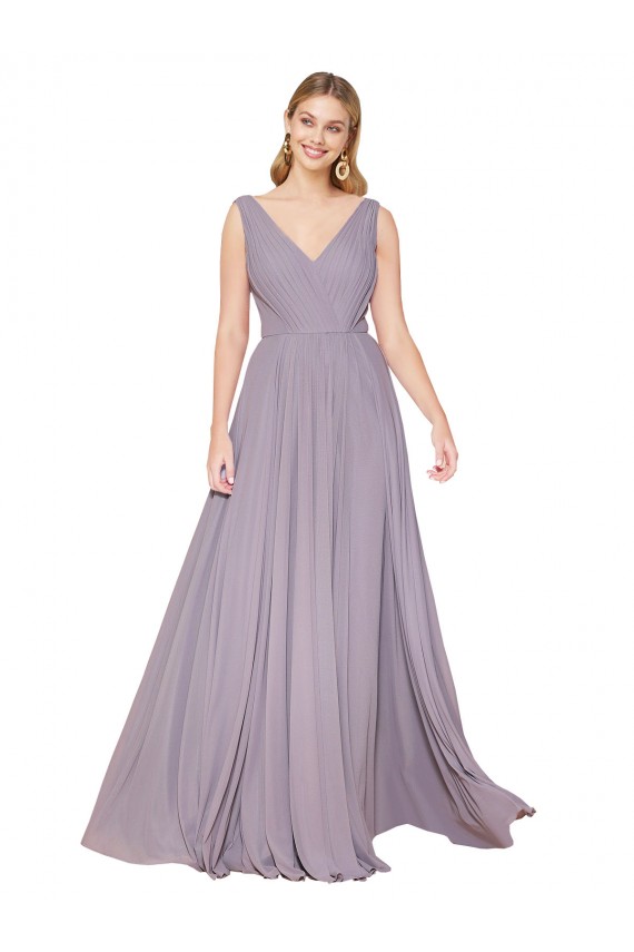 Affordable Soft Chiffon Dusty Rose A-Line V-Neck Long Evening Dress UK