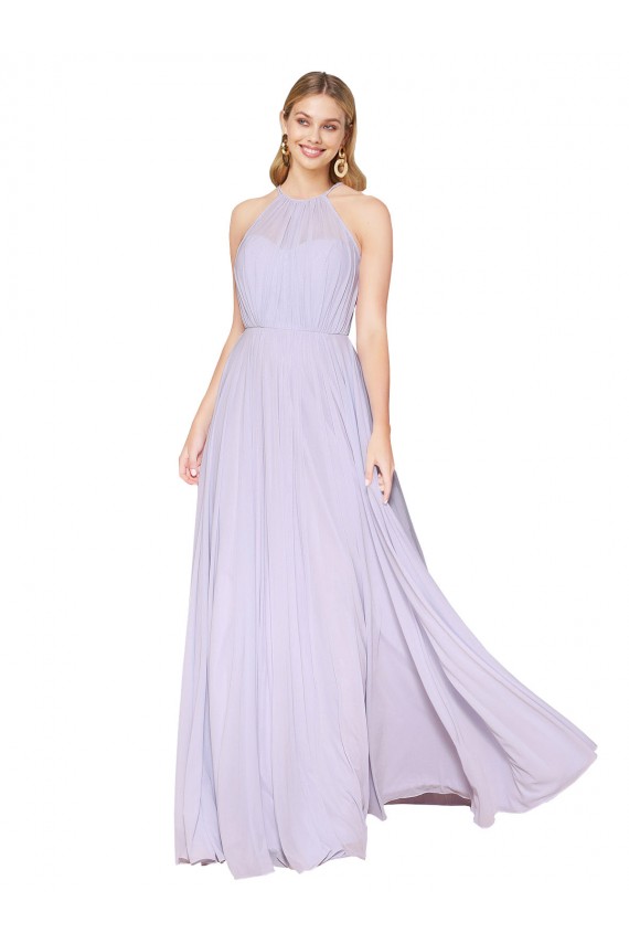 Affordable Soft Chiffon Lilac A-Line Halter Neck Long Wedding Party Dress UK