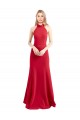 Affordable Stretch Crepe Red A-Line Halter Neck Long Evening Dress UK