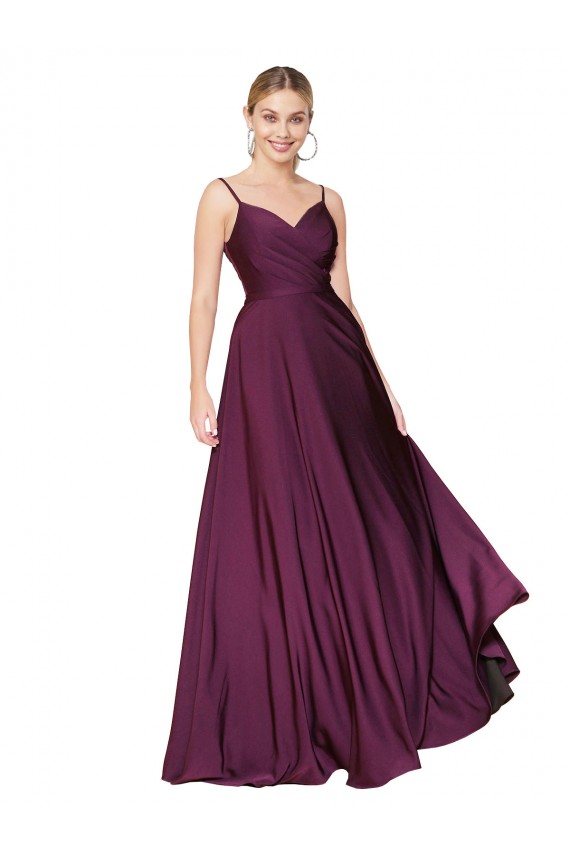 Affordable Stretch Crepe Wild Berry A-Line Spaghetti Straps Long Evening Dress UK