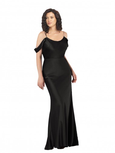 Affordable Silky Satin Black A-Line Off the Shoulder Long Sexy Evening Dress UK