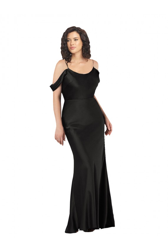 Affordable Silky Satin Black A-Line Off the Shoulder Long Sexy Evening Dress UK