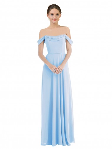 Affordable Soft Chiffon Light Sky Blue A-Line Off the Shoulder Long Maxi Wedding Party Dress UK