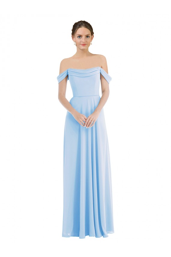 Affordable Soft Chiffon Light Sky Blue A-Line Off the Shoulder Long Maxi Wedding Party Dress UK