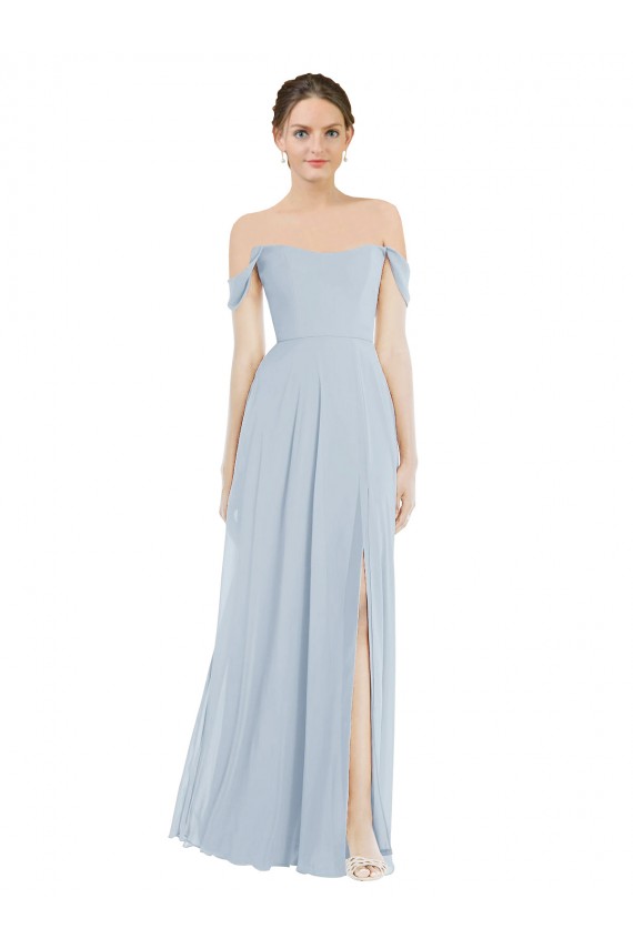 Affordable Soft Chiffon Sea Glass A-Line Off the Shoulder Long Maxi Evening Dress UK