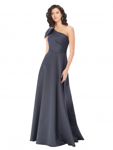 Affordable Satin Slate Grey A-Line One Shoulder Long Evening Dress UK