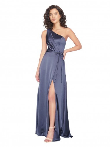 Affordable Silky Satin Dusk A-Line One Shoulder Long Evening Dress UK