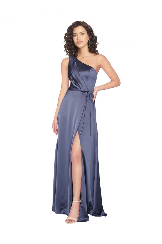 Affordable Silky Satin Dusk A-Line One Shoulder Long Evening Dress UK
