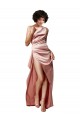 Affordable Silky Satin Dusty Pink A-Line One Shoulder Long Sexy Evening Dress UK