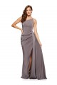 Affordable Silky Satin Slate Grey A-Line One Shoulder Long Evening Dress UK