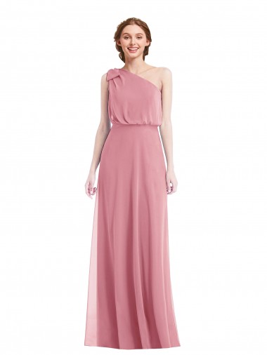 Affordable Soft Chiffon Skin Pink A-Line One Shoulder Long Maxi Evening Dress UK