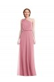 Affordable Soft Chiffon Skin Pink A-Line One Shoulder Long Maxi Evening Dress UK