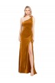 Affordable Stretch Velvet Gold A-Line One Shoulder Long Evening Dress UK