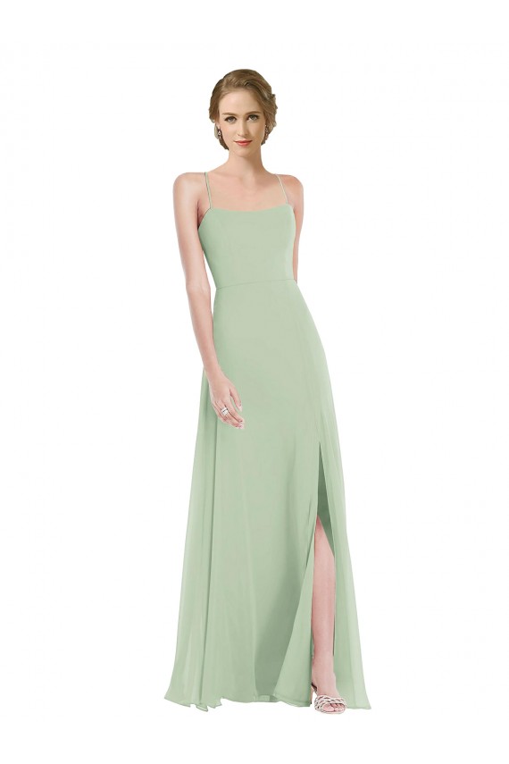 Affordable Soft Chiffon Sage A-Line Scoop Neck Long Maxi Wedding Party Dress UK