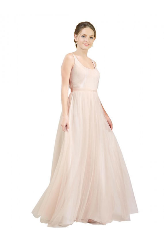 Affordable Tulle Pink A-Line Scoop Neck Long Semi Formal Evening Dress UK