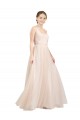 Affordable Tulle Pink A-Line Scoop Neck Long Semi Formal Evening Dress UK
