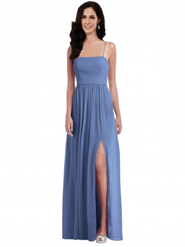 Affordable Soft Chiffon Windsor Blue A-Line Spaghetti Straps Long Maxi Evening Dress UK