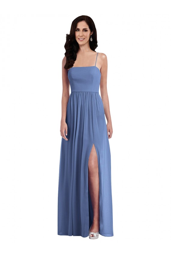 Affordable Soft Chiffon Windsor Blue A-Line Spaghetti Straps Long Maxi Evening Dress UK