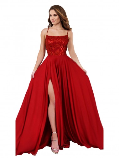 Affordable Spandex & Lace Red A-Line Spaghetti Straps Long Semi Formal Evening Dress UK