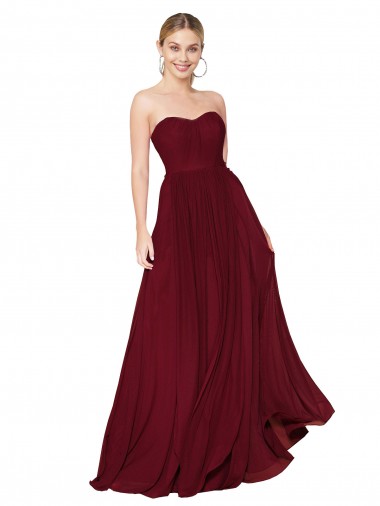 Affordable Soft Chiffon Burgundy A-Line Sweetheart Long Sleeveless Evening Dress UK