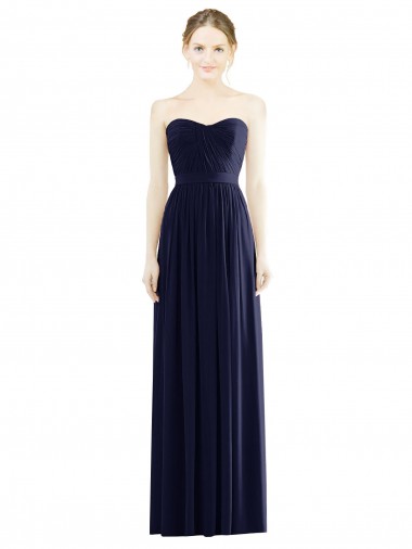 Affordable Soft Chiffon Dark Navy A-Line Sweetheart Long Evening Dresses UK
