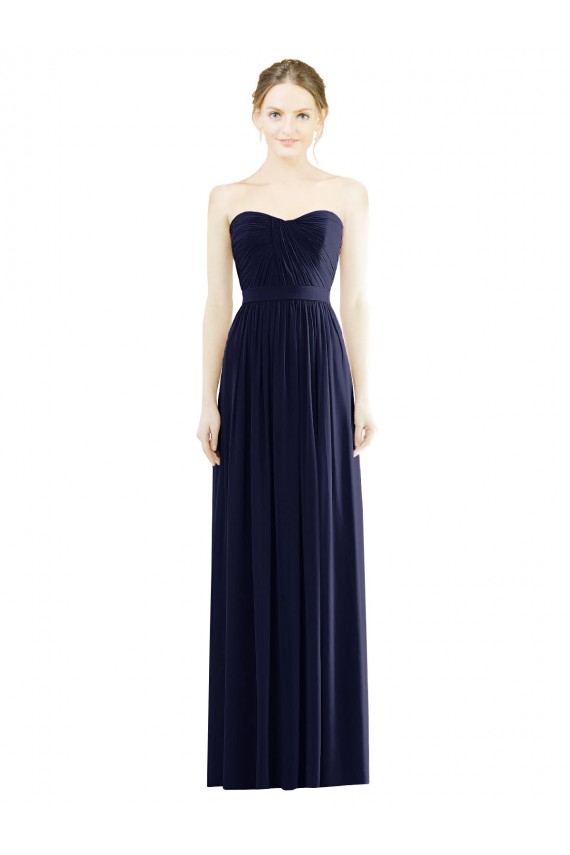 Affordable Soft Chiffon Dark Navy A-Line Sweetheart Long Evening Dresses UK