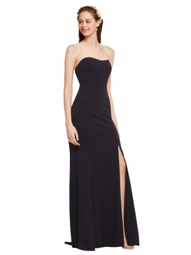 Affordable Stretch Crepe Dark Navy A-Line Strapless Long Bridal Party Dress UK