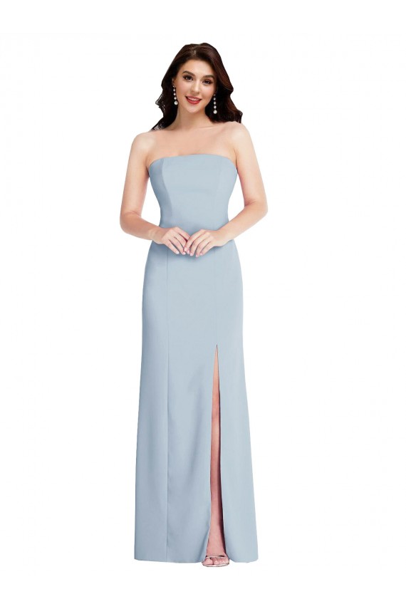 Affordable Stretch Crepe Light Sky Blue A-Line Strapless Long Maxi Evening Dress UK