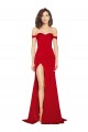 Affordable Silky Satin Red A-Line Off the Shoulder Long Evening Dress UK