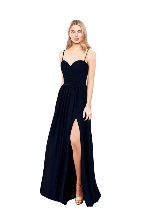 Affordable Soft Chiffon Dark Navy A-Line Spaghetti Straps Long Evening Dress UK