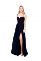 Affordable Soft Chiffon Dark Navy A-Line Spaghetti Straps Long Evening Dress UK