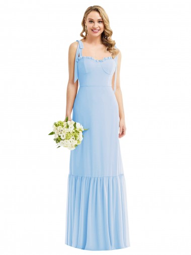 Affordable Soft Chiffon Light Sky Blue A-Line Spaghetti Straps Long Maxi Bridal Party Dress UK