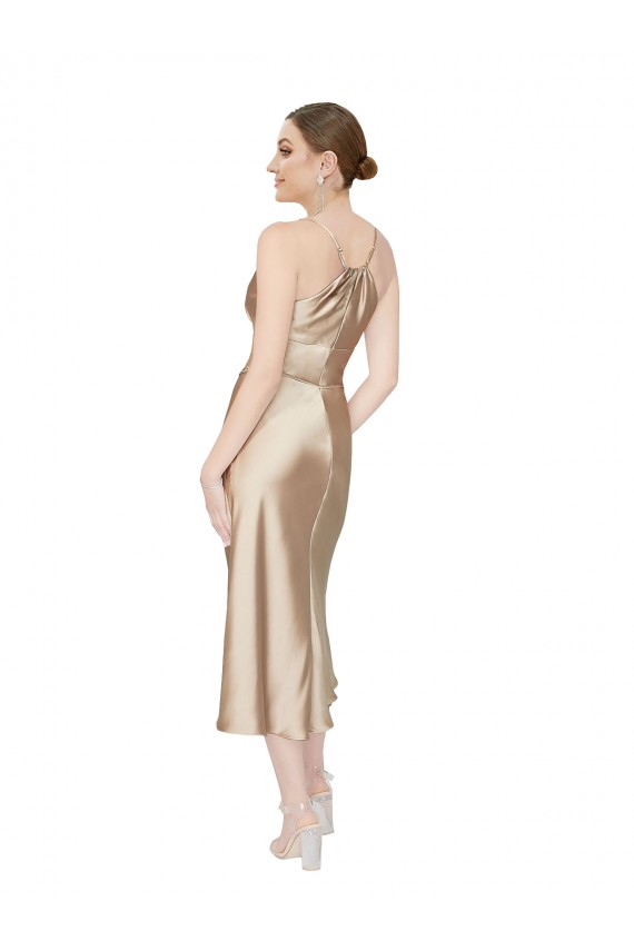 Affordable Silky Satin A-Line V-Neck Midi Length Evening Dress UK