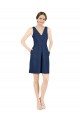 Affordable Satin Dark Navy A-Line V-Neck Knee Length Evening Dress UK