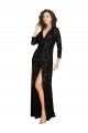 Affordable Sequin Black A-Line V-Neck Long Evening Dress UK
