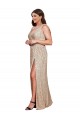 Affordable Sequin Gold A-Line V-Neck Long Sexy Plus Size Evening Dress UK