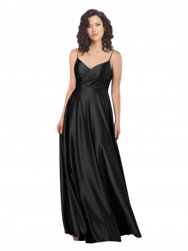 Affordable Silky Satin Black A-Line V-Neck Long Sleeveless Wedding Party Dress UK