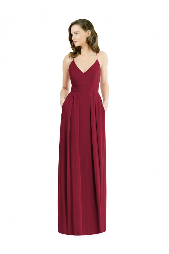 Affordable Soft Chiffon Burgundy A-Line Spaghetti Straps Long Maxi Wedding Party Dress UK