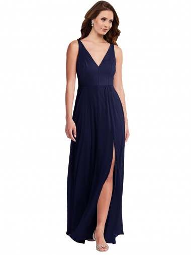 Affordable Soft Chiffon Dark Navy A-Line V-Neck Long Maxi Evening Dress UK
